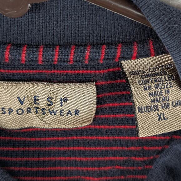 Vesp Sportswear XL Georgia Bulldogs Polo Red Navy Stripe 90s Vintage Made Macau - Picture 3 of 4